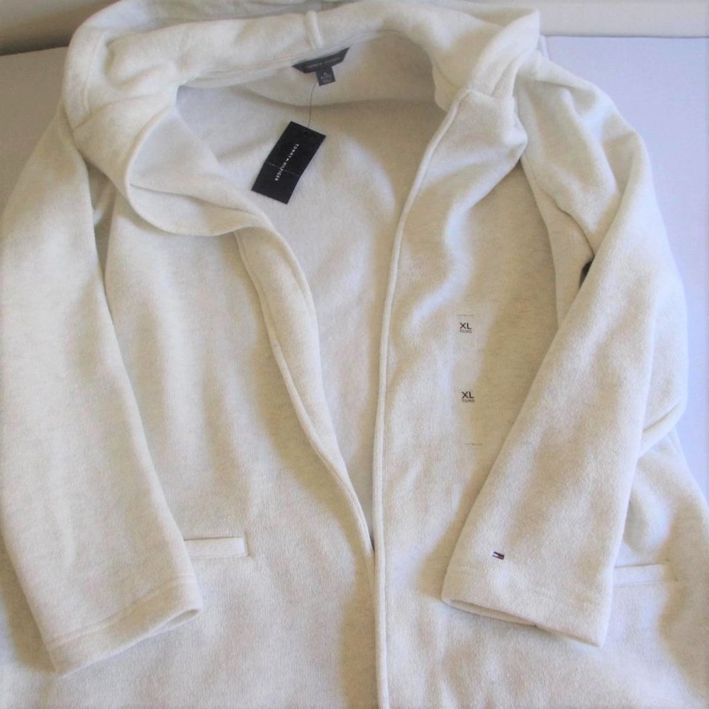 Tommy HIlfiger Open Front Fleece Coat Jacket Size XL Hooded Super Soft $79 - Picture 2 of 8